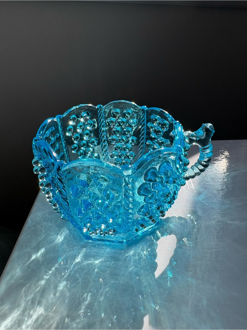 Vintage Bryce Brothers Early American Pressed Glass Blue Hobnail Punch Teacup